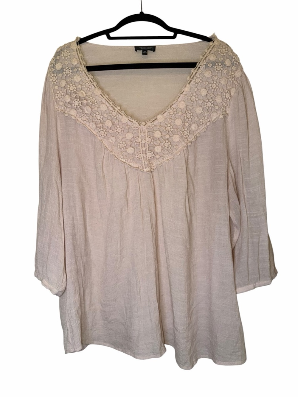 SPENSE Women's Cream Crochet Peasant Top